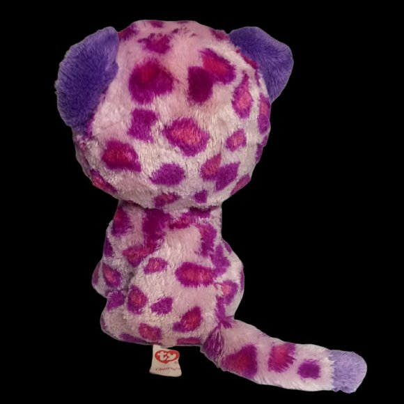 Ty Beanie Boo Glamour Leopard Cat Purple Plush Pink Glitter Eyes 6" (inch) - Picture 5 of 7